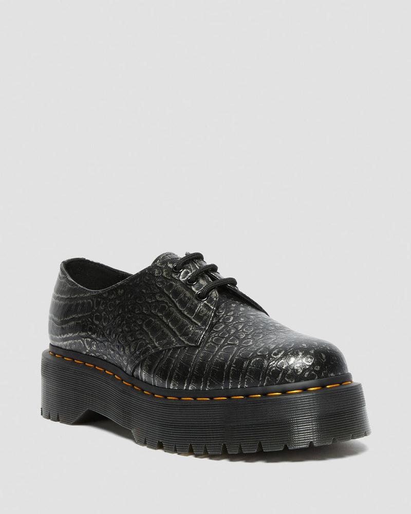 Men\'s Dr Martens 1461 Croc Emboss Leather Platform Shoes Black | AU 619KOR